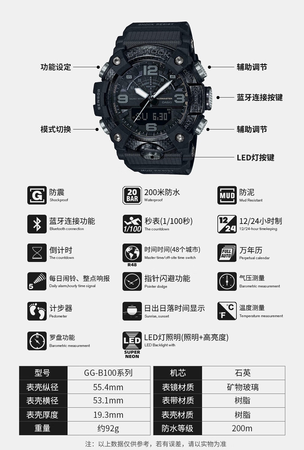 卡西欧casio手表gshock系列小泥王户外运动多功能运动户外防水男表gsg