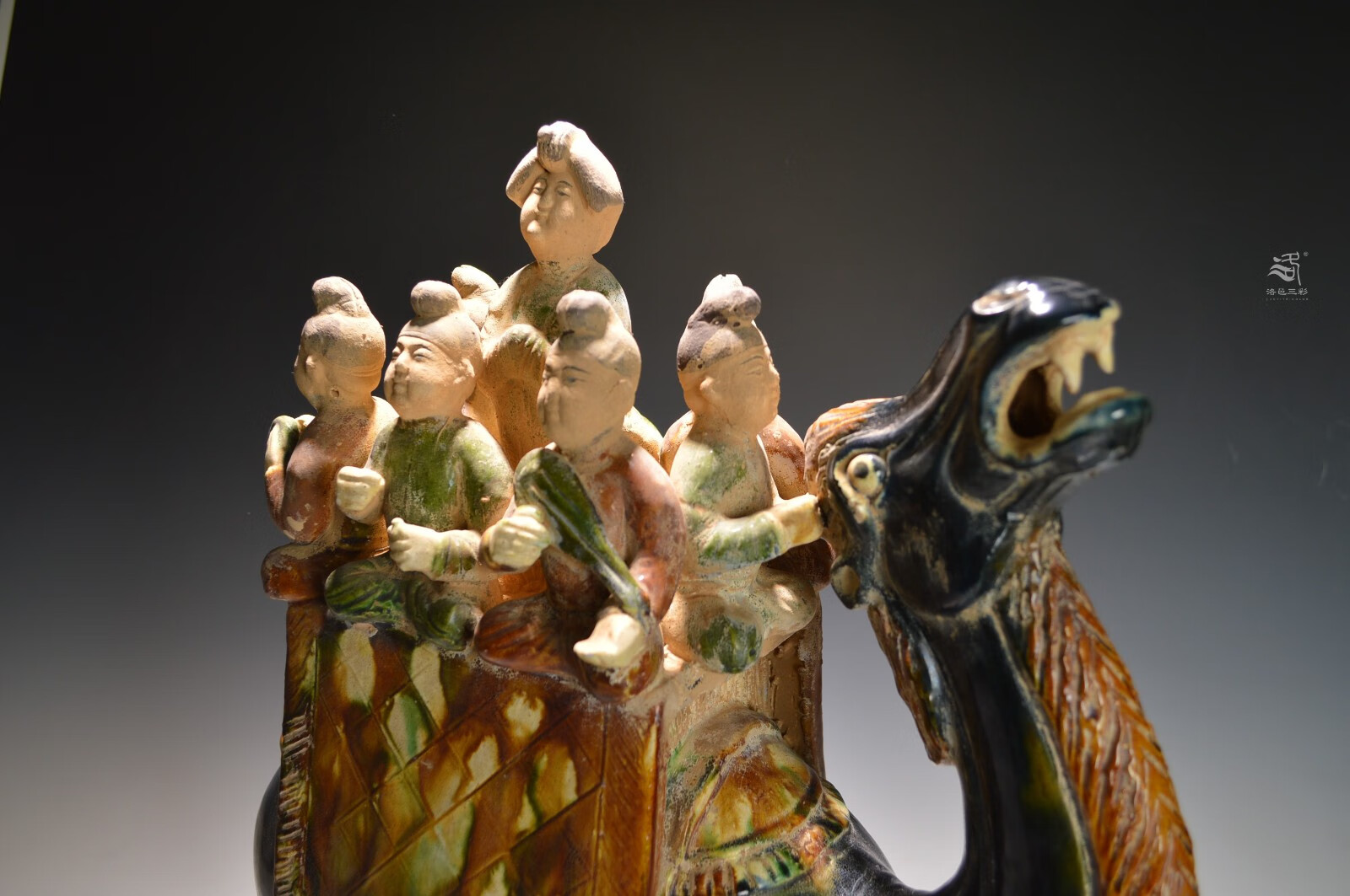 依山锦绣 唐三彩骆驼载乐俑五人驼乐器俑中式陶瓷古玩古董室内摆件八