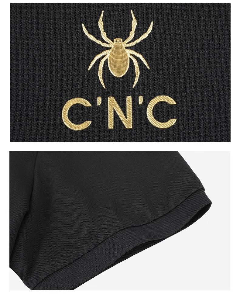 cnc男装短袖t恤polo衫男装简约男士夏季短袖蜘蛛图案体恤白色54