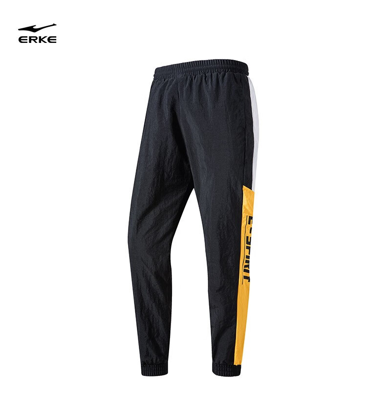 鸿星尔克男运动长裤时尚侧边字母条纹松紧带收口男裤正黑l