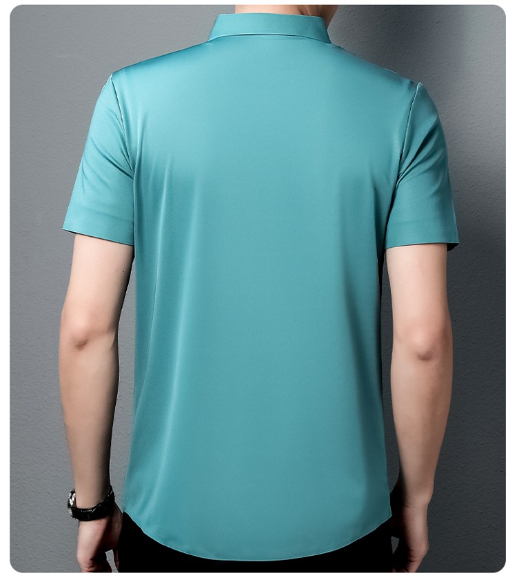 洛兹衬衫男无痕冰丝纯色男士短袖衬衣男夏季薄款半袖衬衣 330绅士黑 m