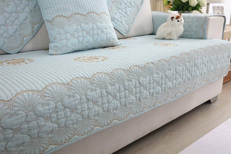 缘爱水洗全棉沙发垫四季通用布艺防滑简约现代纯棉沙发巾 雨荷白色 70