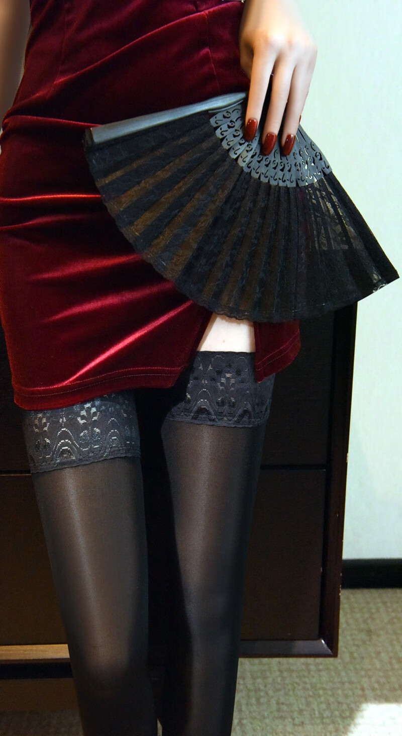 80d丝袜女春秋款性感高筒袜蕾丝边长筒过膝袜长腿袜 (黑色)80d天鹅绒