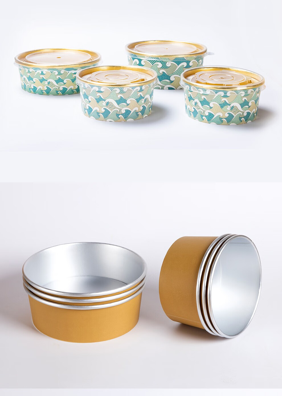 喇叭花一次性铝箔纸碗金箔纸碗加厚纸碗锦鲤打包便当盒50个355ml海浪