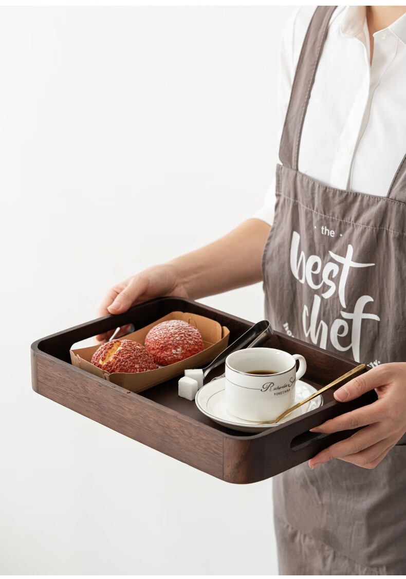 佳铖 圆角茶盘托盘北欧胡桃木创意匠心木质大号长方形下午茶点心水果