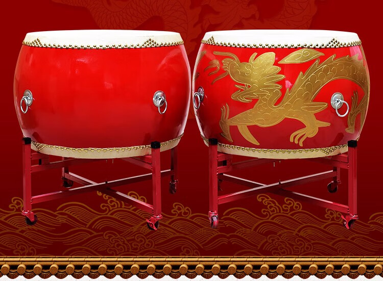 皮大鼓龙鼓中国鼓红鼓演出木质堂鼓儿童威风锣鼓乐器寺庙鼓14寸高帮龙