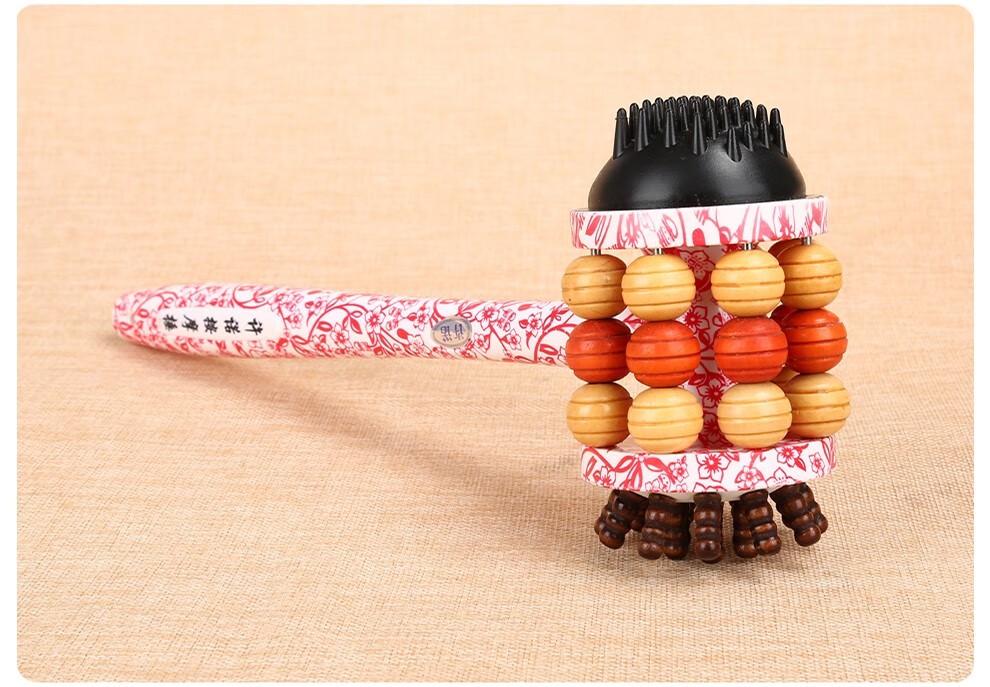 多功能木质敲打锤磁疗按摩棒经络拍打腿部背部肩颈家用按摩的锤子青花