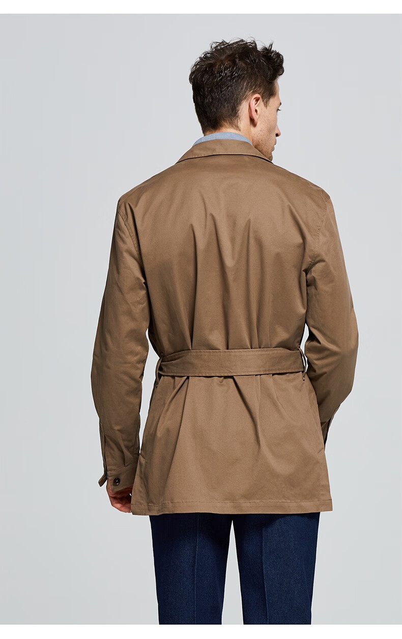 bycreations柏品男士系带修身休闲猎装夹克简约纯色中长款夹克外套男