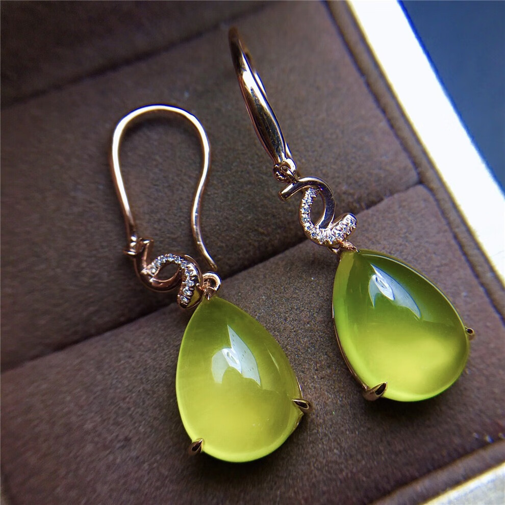 墨辰珠宝天然黄葡萄石耳坠彩色宝石18k金镶嵌裸石152克拉晶体通透附