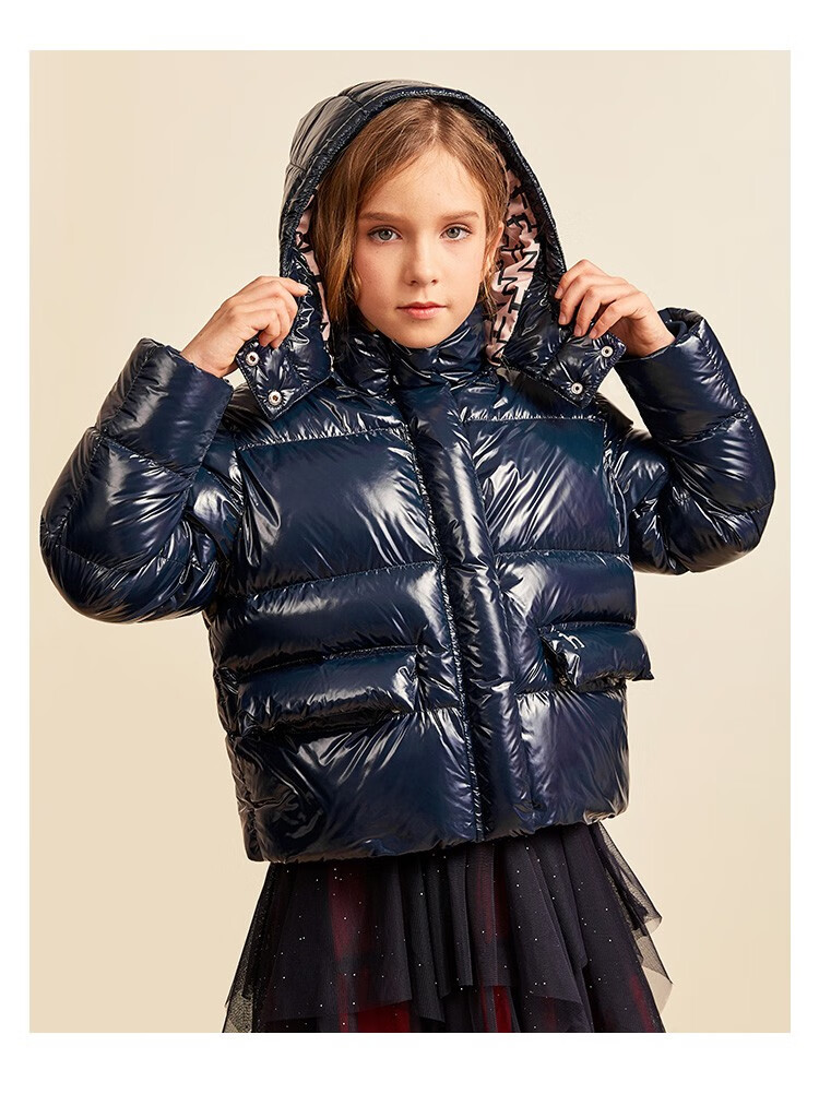 hazzys哈吉斯童装女童儿童羽绒服冬季新品中大童亮皮立领连帽保暖外套