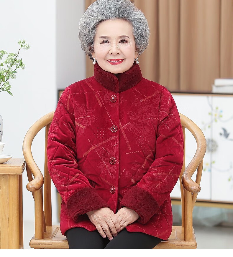 奉孝奶奶冬装棉衣短款老太太棉袄加绒加厚80岁妈妈立领外套冬天老人穿