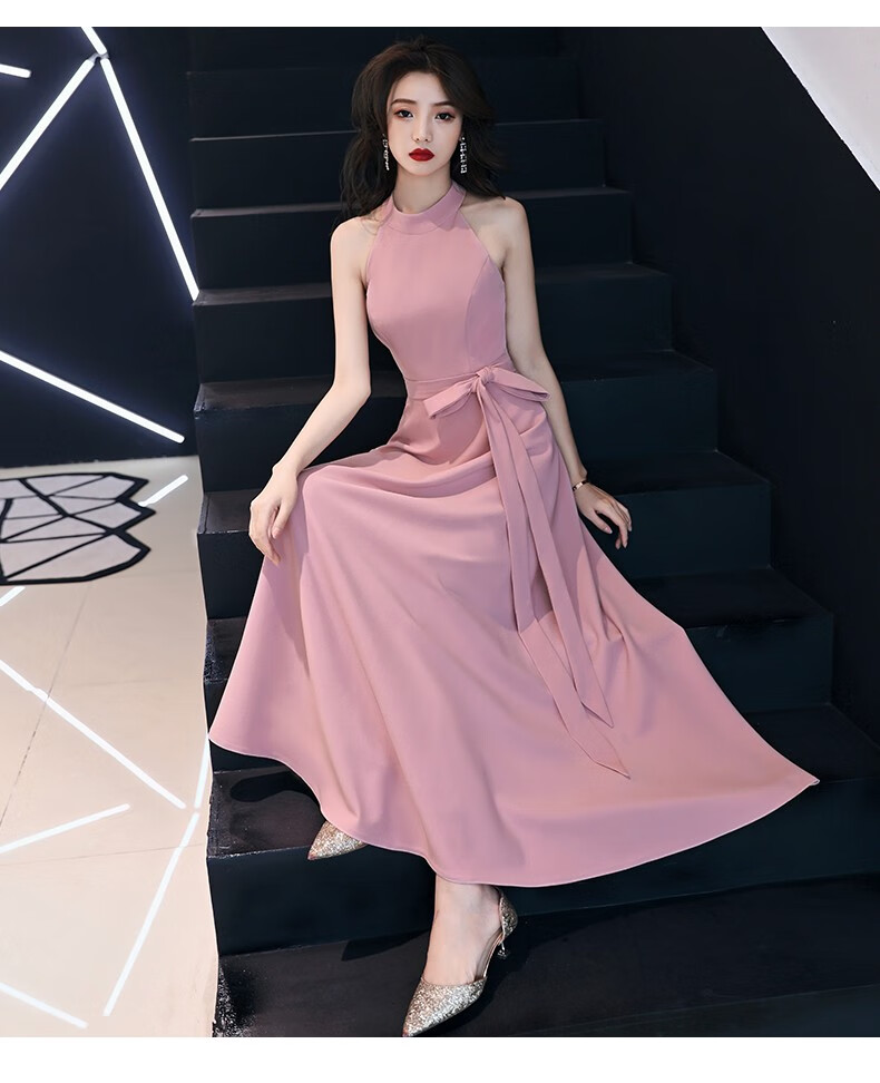 cocl品牌高端女装简约纯色挂脖晚礼服女法式高级感轻奢小众高端酒会