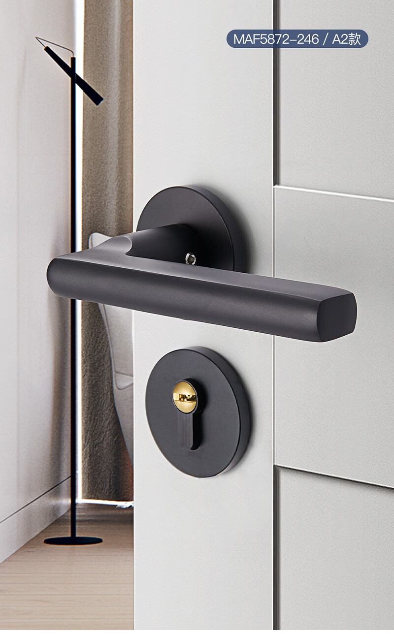 梅花锁静音门锁室内卧室房门锁黑色执手锁分体式通用型实木门锁ma