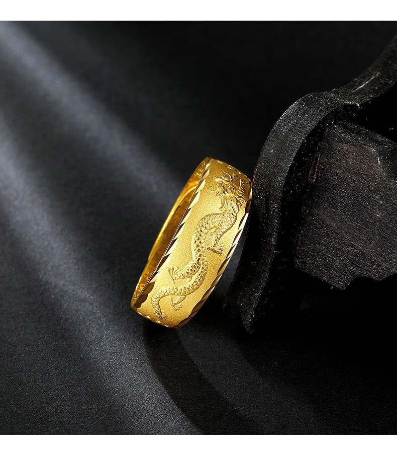 易升999足金黄金戒指男女开口中国龙凤戒子首饰复古霸气时尚指环送