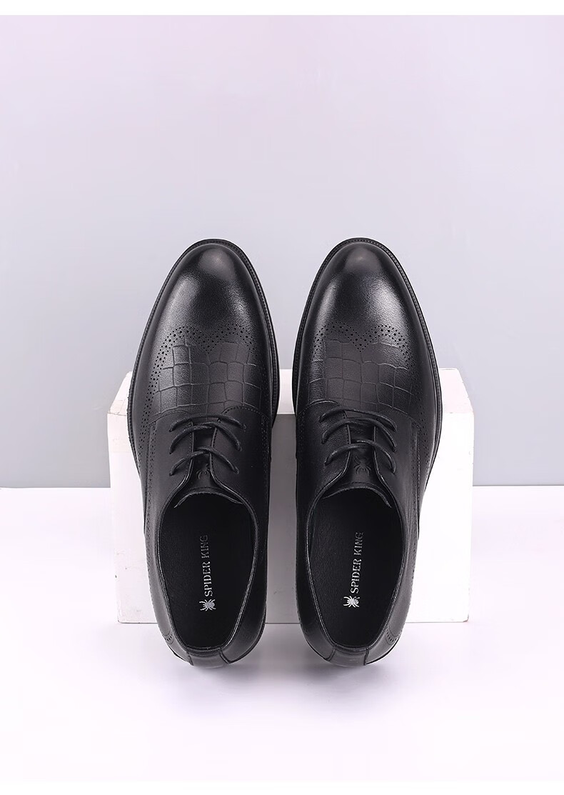 蜘蛛王皮鞋男春秋新款真皮商务正装男鞋雕花英伦布洛克黑色婚礼鞋