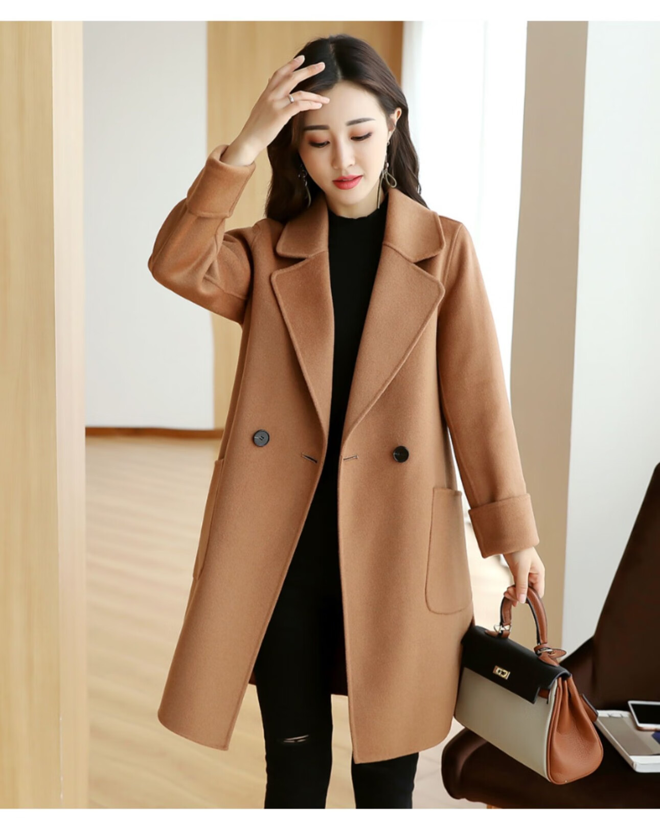 品牌毛呢大衣女小个子双面呢中长款零羊绒2020冬季新款韩版呢子气质