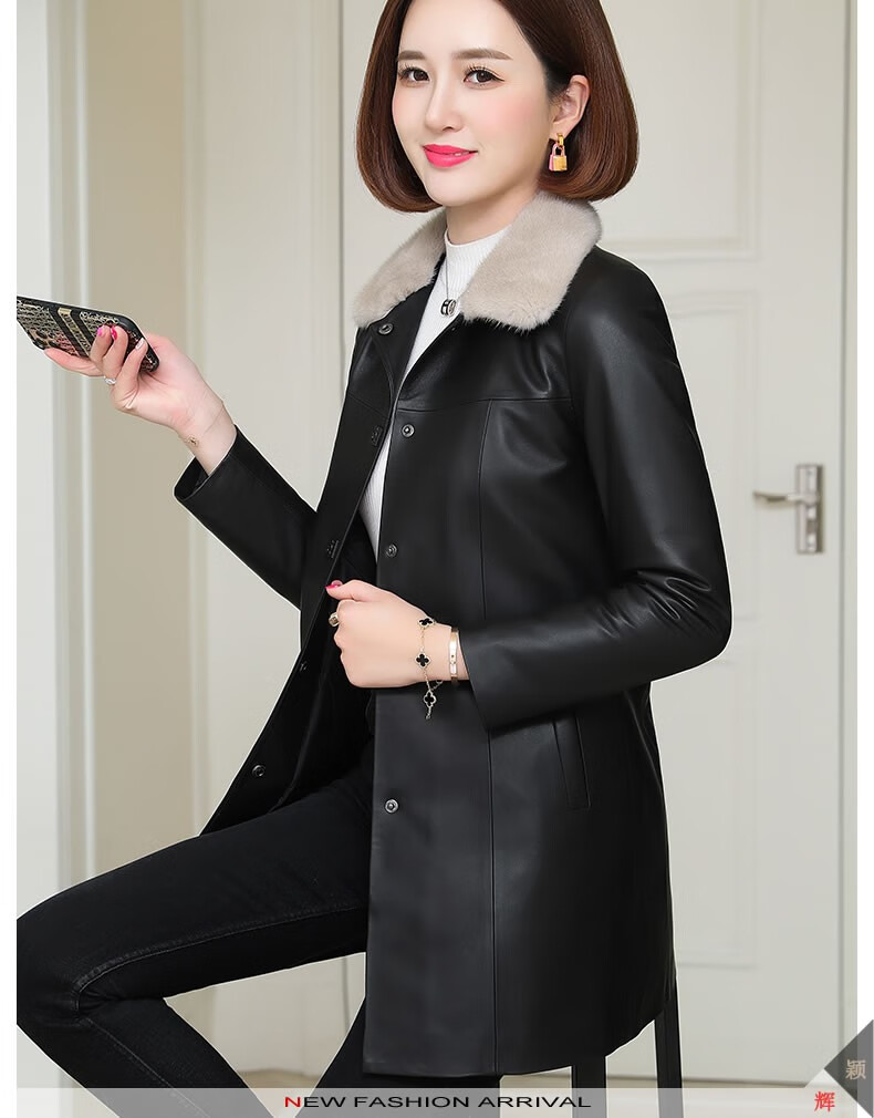 真皮皮衣女海宁绵羊皮中长款外套女士修身显瘦长大衣秋冬新款休闲女式