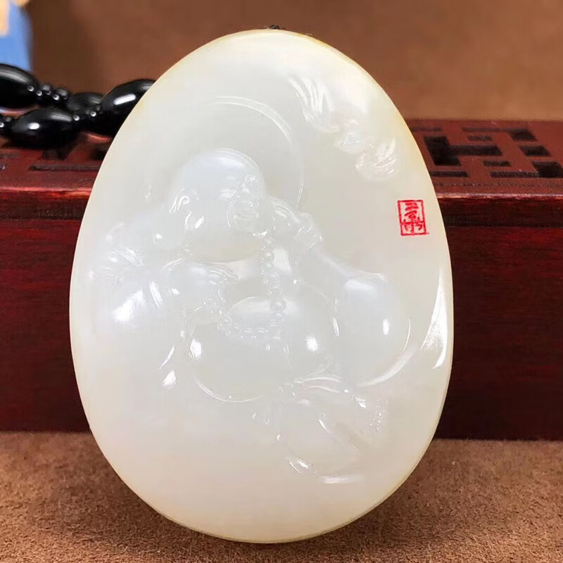 慈心缘 和田玉籽料弥勒佛吊坠 玉质细腻温润男女玉坠项链挂件玉牌玉石