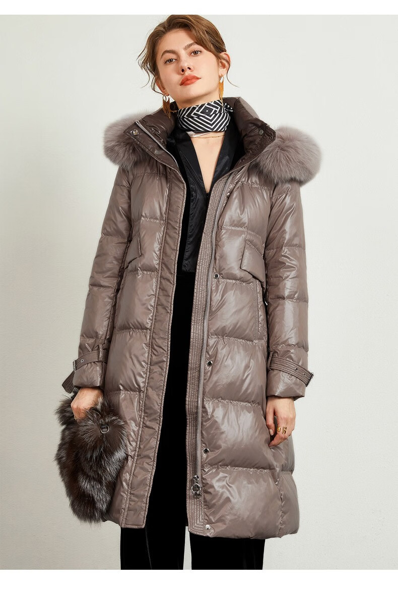 gilfunmar轻奢品牌亮面羽绒服女士冬季中长款高档新款时尚狐狸毛大毛