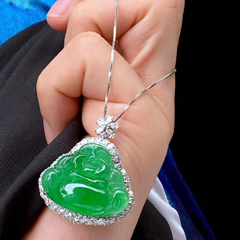 月亮翡翠 阳绿玉佛翡翠吊坠缅甸天然翡翠男女款玉坠珠宝项链挂件玉佩