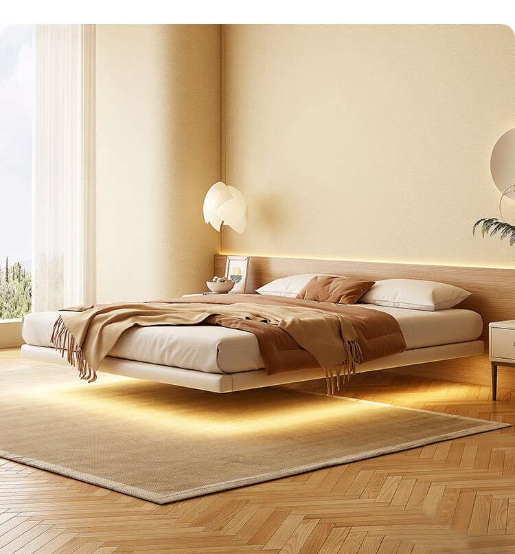 亦度 无床头悬浮床现代简约主卧无靠背实木床极简排骨架双人床 【加密