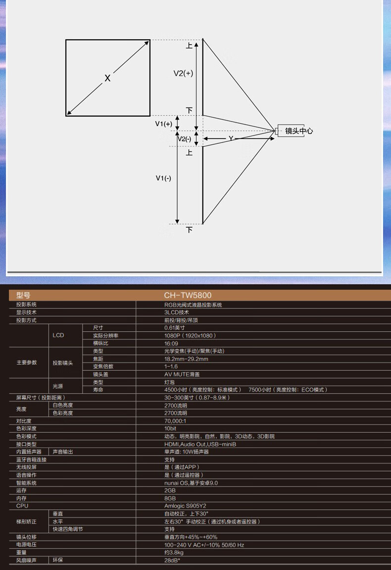 新品爱普生epsonchtw5800t投影仪高清智能1080p家用办公便携投影机ch