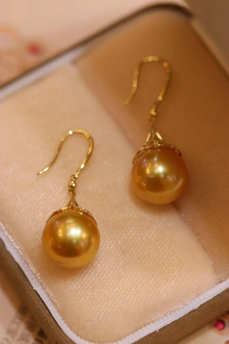 南洋半岛 祥云图案设计南洋金珍珠耳环 海水珍珠耳饰耳钉18k金镶轻奢