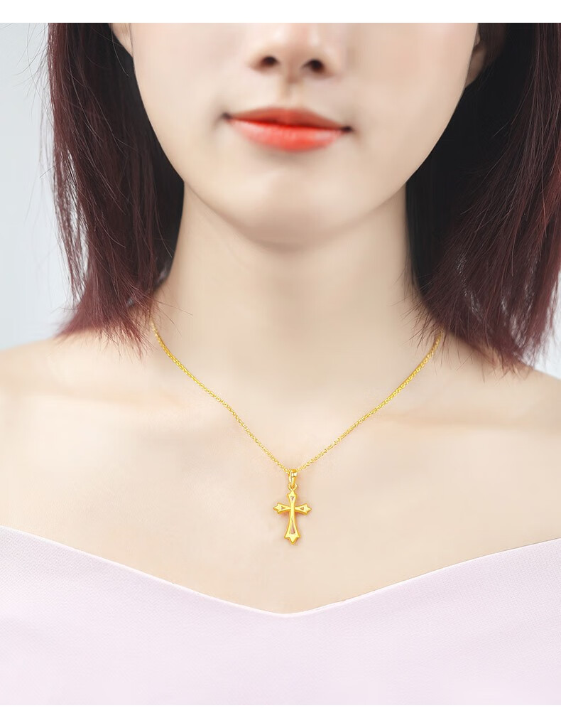 老凤凰黄金吊坠十字架金项链女款挂坠时尚节日送女友生日国庆节礼物