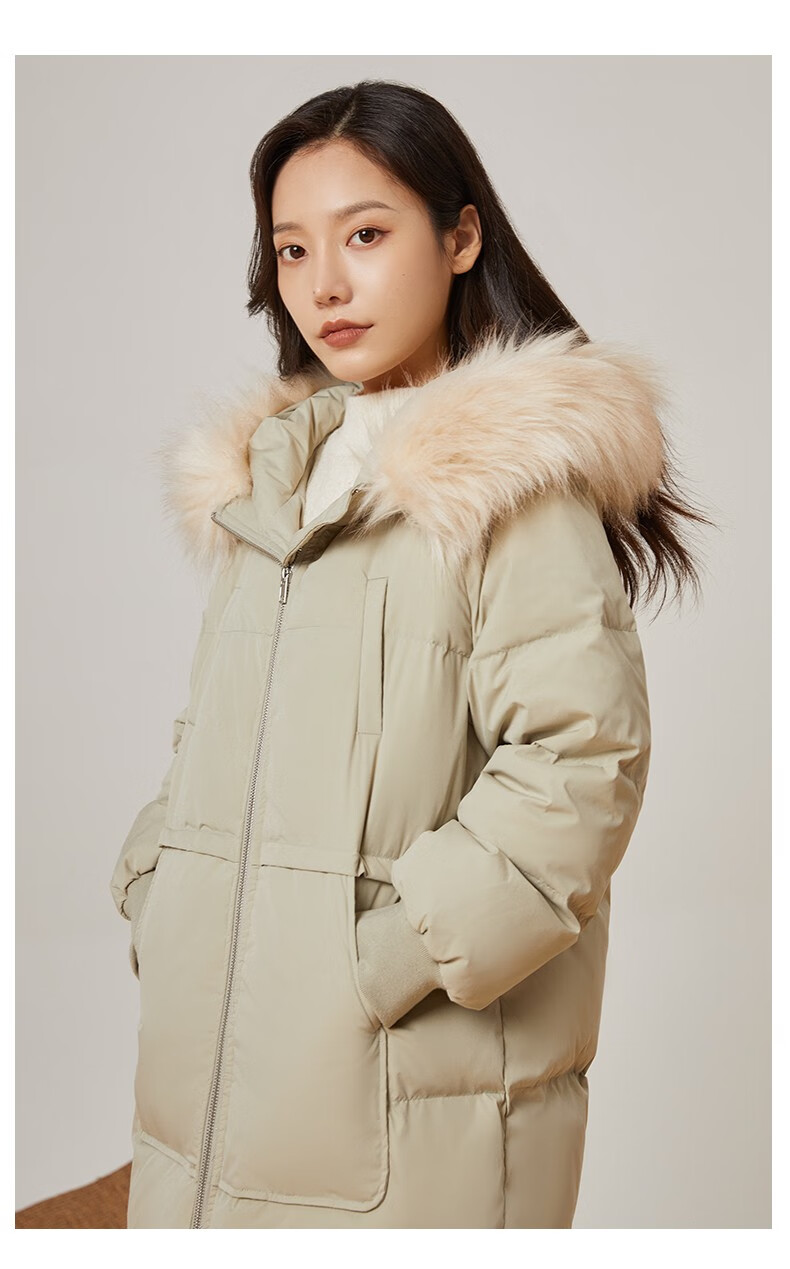 金苑中长款羽绒服女冬季新款时尚白鸭绒派克服连帽外套女j215112绿色s