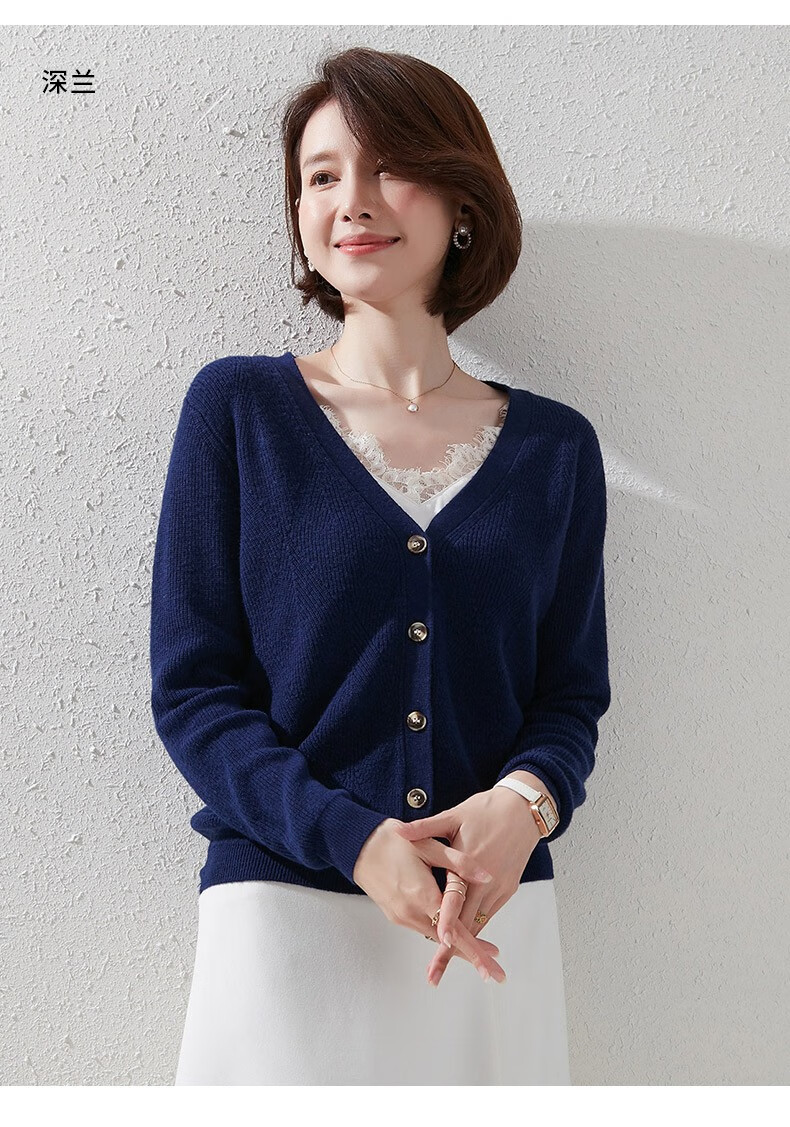 恒源祥毛衣女秋季新款外穿针织开衫宽松短款外套v领羊毛衫女11xd3018