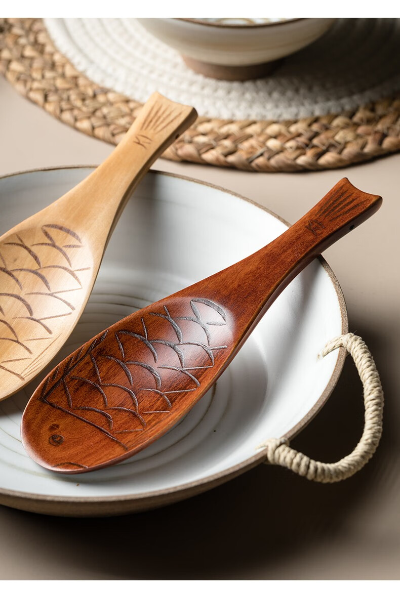 轻飘飘 木制木头鱼勺子鱼形饭铲鱼木饭勺木勺饭勺子不沾米饭盛饭勺米