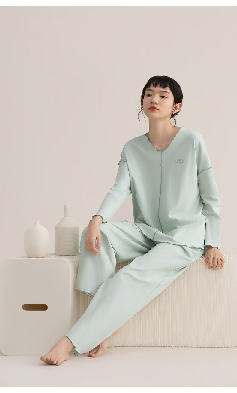 红豆睡衣女长袖抗菌柔软莫代尔春秋套头休闲家居服套装蝴蝶绿170