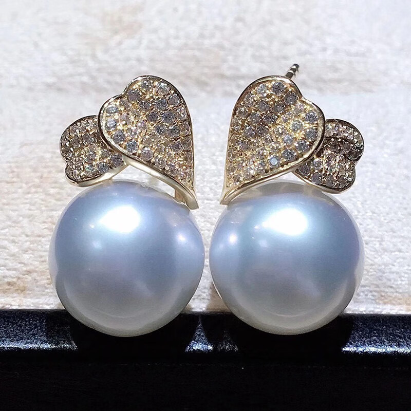 pearlboat 澳白珍珠耳环 海水珍珠耳环18k金镶锆石轻奢耳饰送女友送