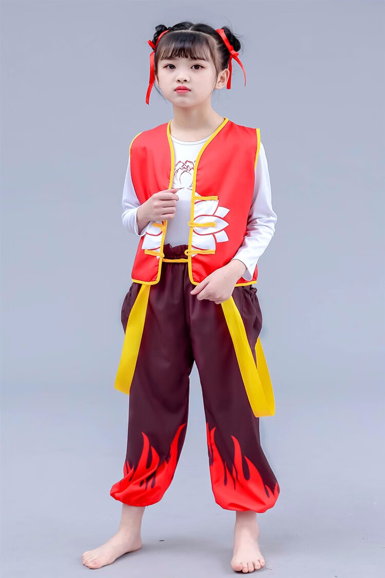 哪咤衣服cos动漫小哪吒表演出服儿童服装女童舞蹈演出服无扣六件套加