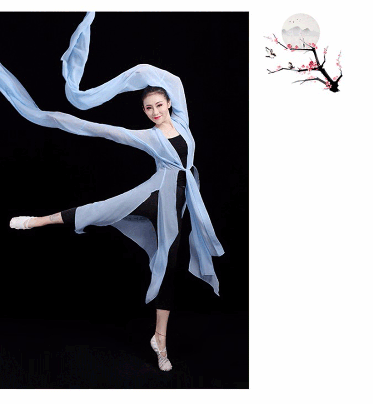 水袖舞蹈服女儿童甩袖古典舞练功服身水袖上衣演出服蓝色袖长15米开叉