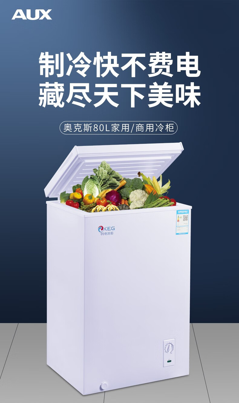 奥克斯(aux) bc/bd-80k108l小冰柜冷柜 家用商用卧式单温冷冻冷藏节能