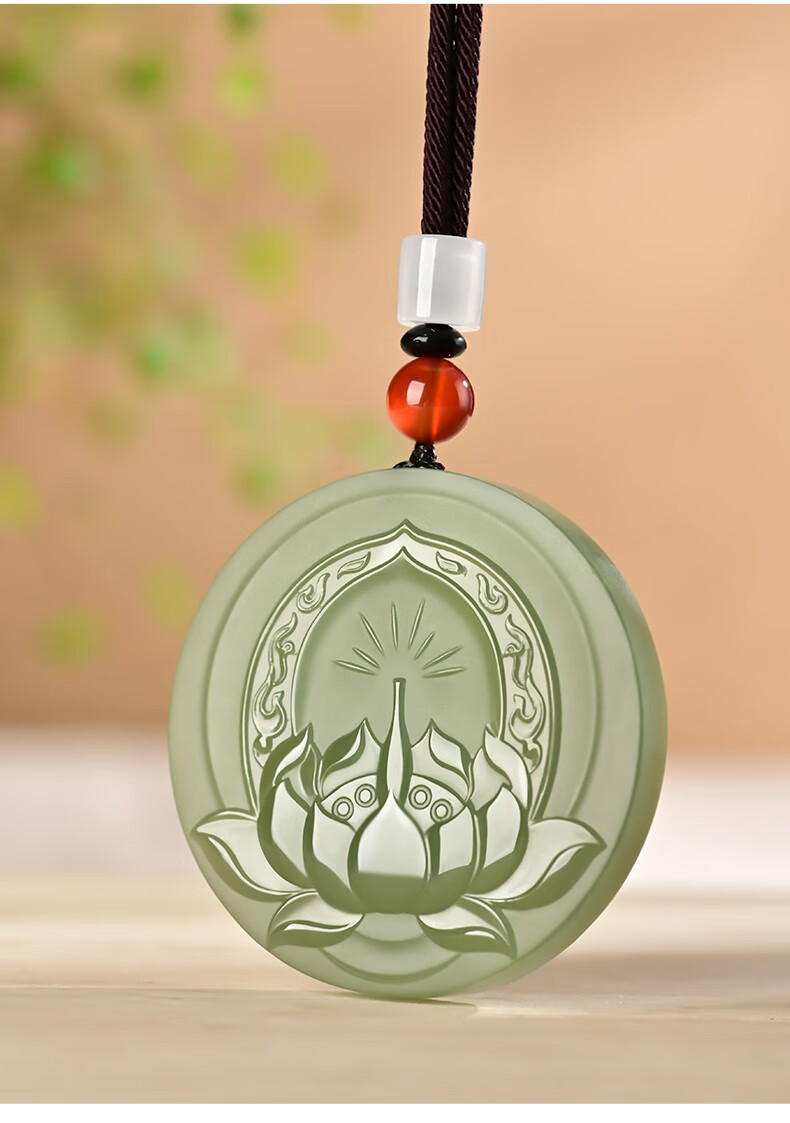 景妍和田玉莲花净瓶观音玉佩青玉圆形玉牌男吊坠玉坠玉石