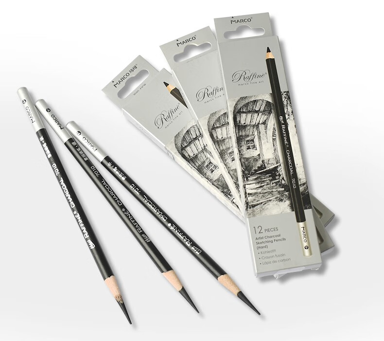 马克美术绘图绘画炭画铅笔 软性速写炭笔软中硬 7012 白色【一盒12支