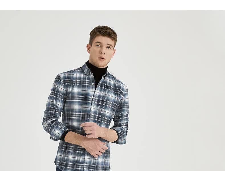 100%新疆长绒棉it男格子衬衫男秋冬装略厚款长袖渐变模糊格纹衬衣 sf