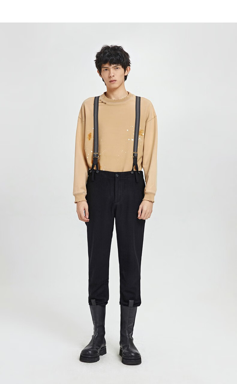 速写男装春秋休闲长裤修身锥形时髦保暖厚实背带裤韩版英伦复古潮 311