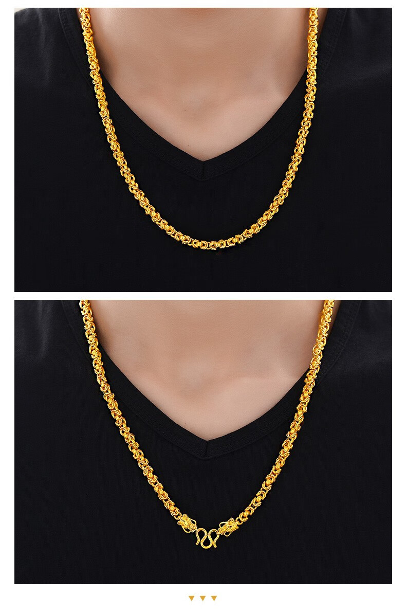 晶大福 黄金项链加粗 9999足金四方龙骨龙头项链男 显粗项链男女款