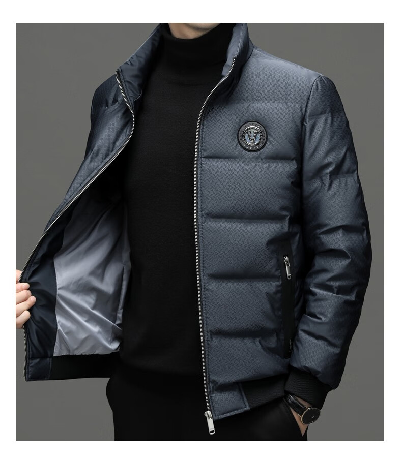 袋鼠羽绒服男外套冬季90白鸭绒立领夹克男士潮流小格纹防寒保暖羽绒