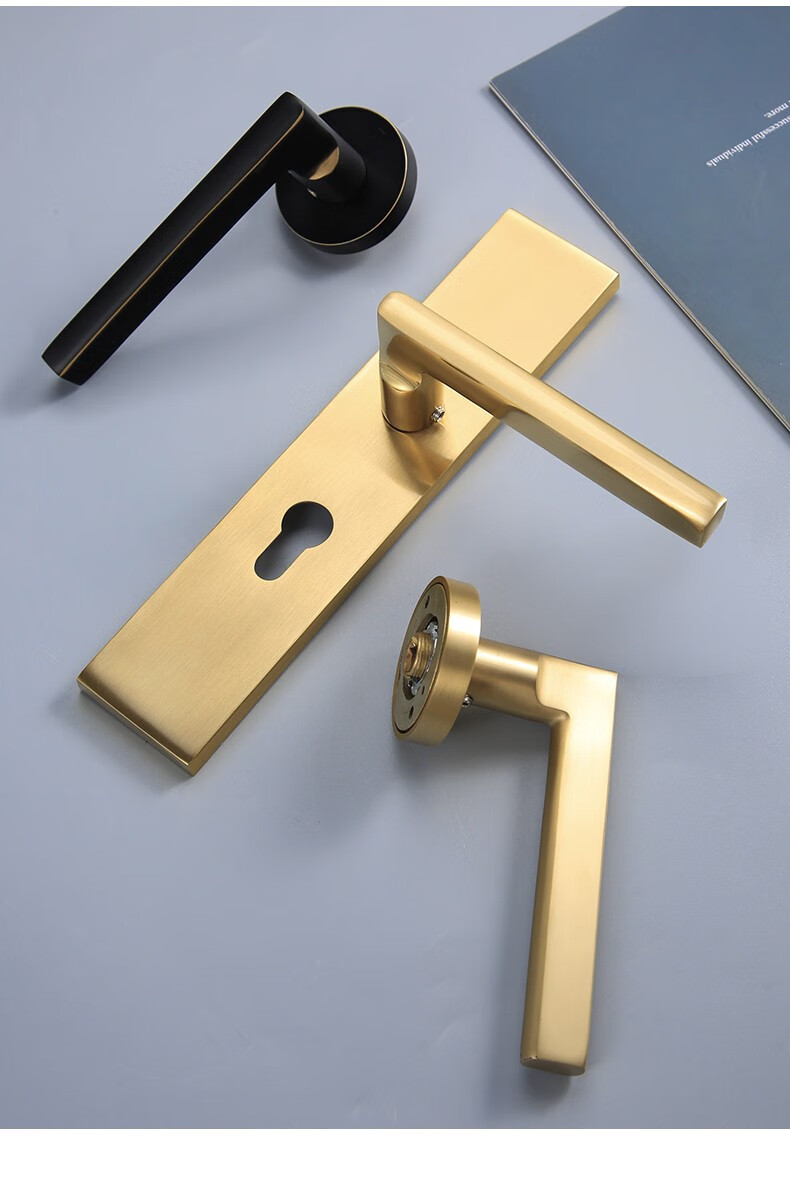 全铜轻奢美式门锁卧室房间卫生间木门分体锁北欧室内黄铜房门锁哑黑