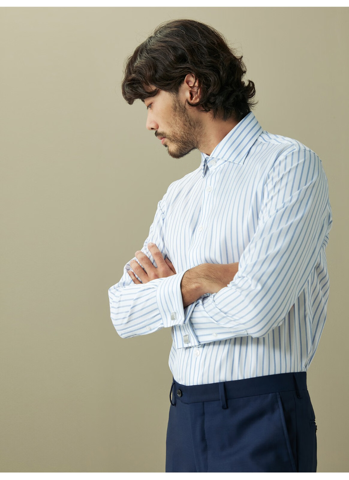 hany意式温莎领法式衬衫男正装高端条纹男士袖扣高领西装衬衣秋装马