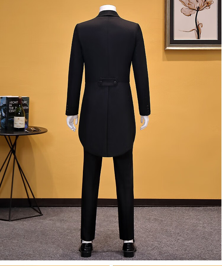 sirouaogo品牌燕尾服套装男士礼服伴郎装男主持人司仪服装演出服黑