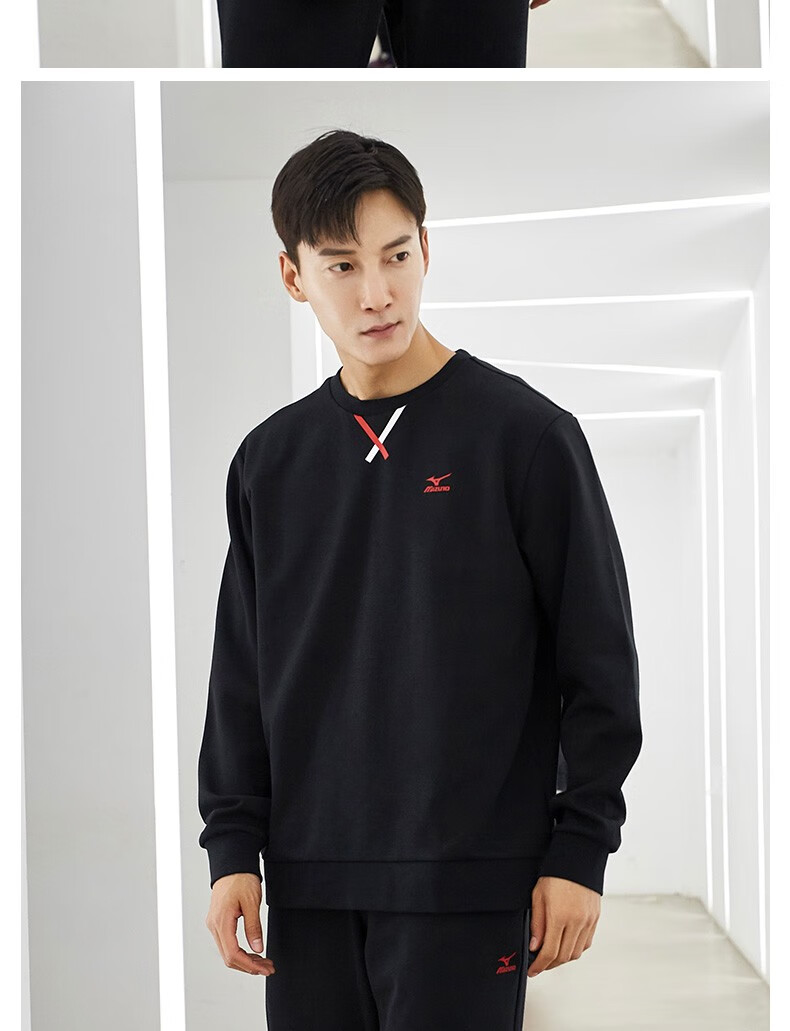 美津浓(mizuno)男秋季撞色条纹圆领长袖运动essential城市休闲卫衣 11