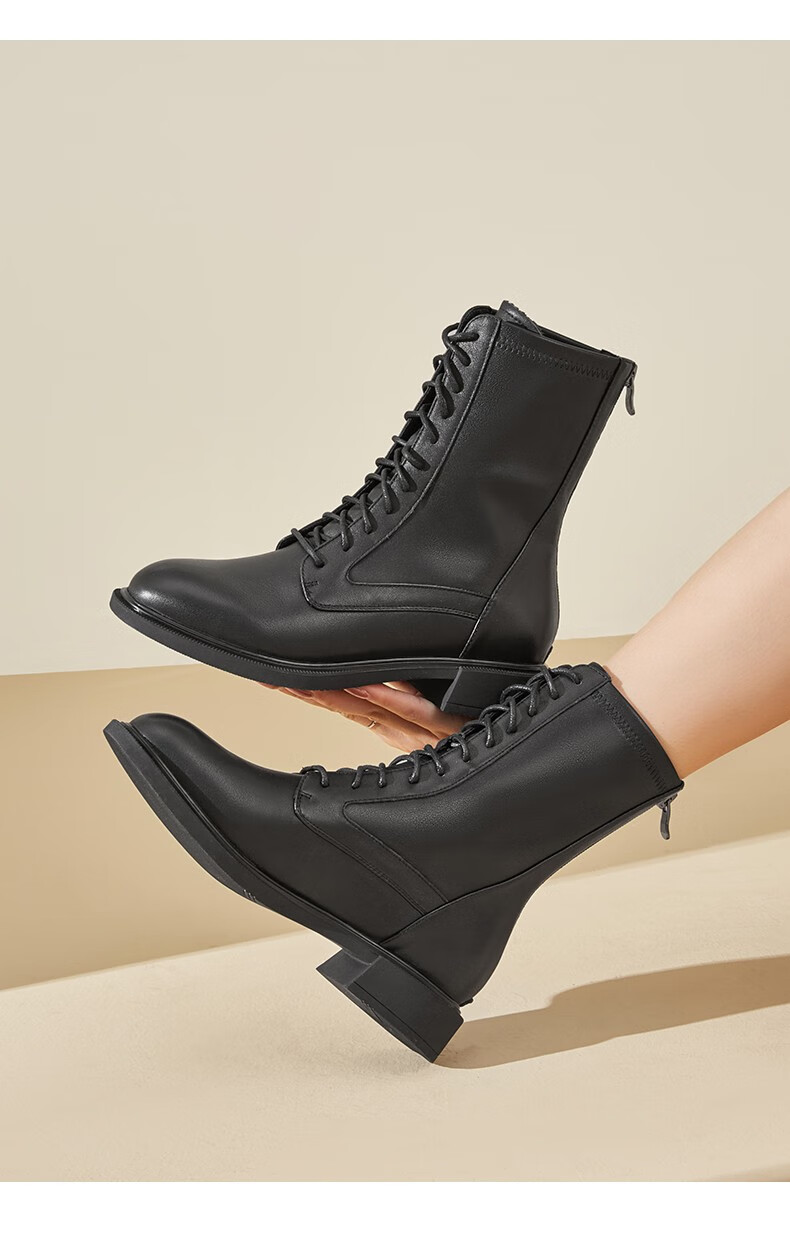 意尔康女鞋2020新款马丁靴 黑色 35