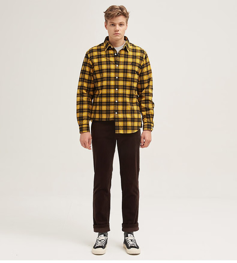 商场同款beanpole滨波秋季男士亮色格纹长袖衬衫bc9964c35黄色185100a