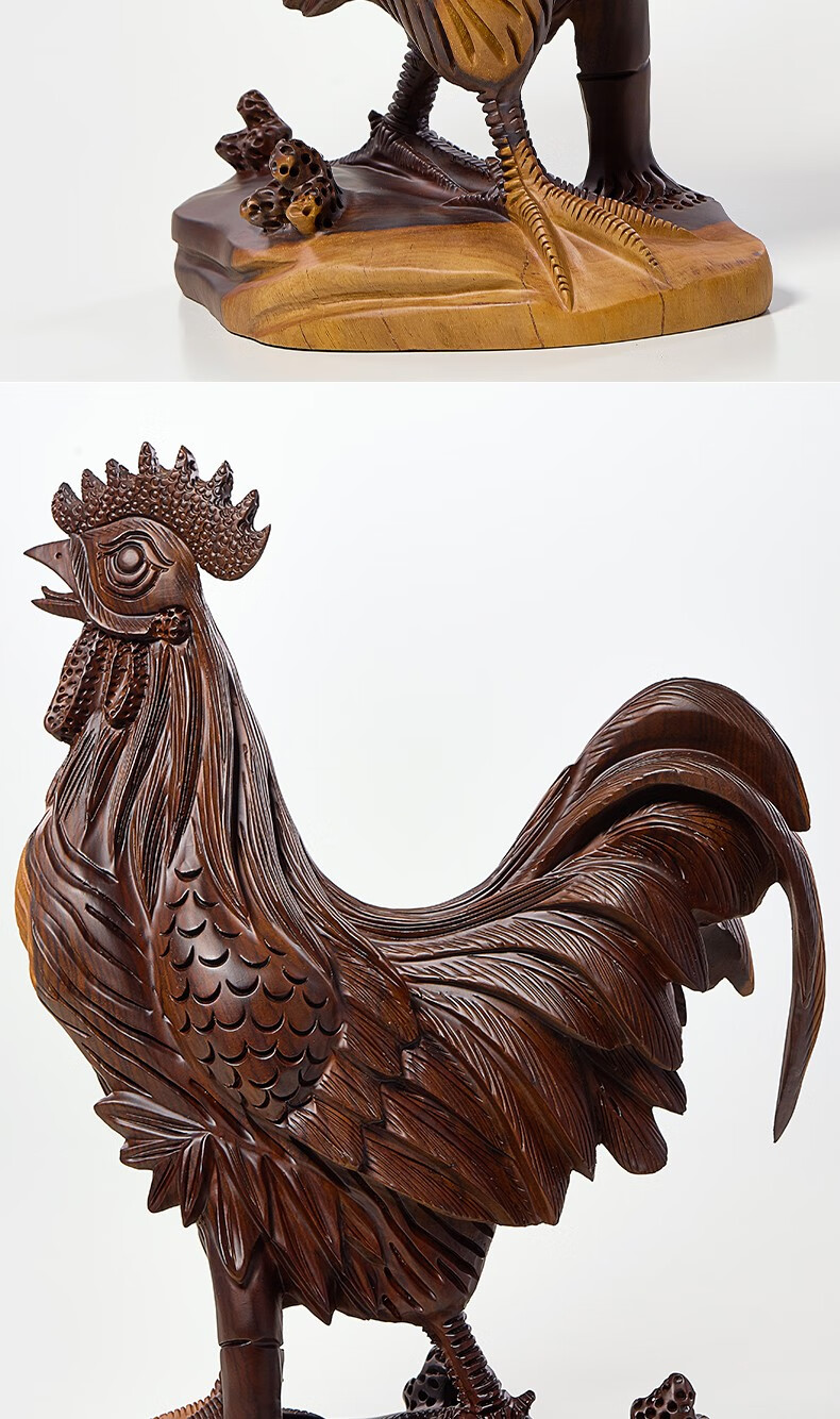 博弗恒玺(bafsngy) 黑檀木雕公鸡摆件木制工艺品金鸡报喜十二生肖鸡