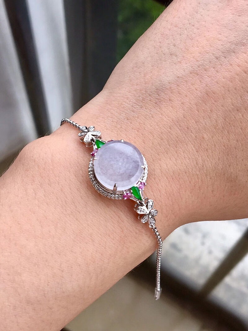 绿翠天成 女士翡翠高冰平安扣手链 18k金镶嵌缅甸天然a货翡翠玉石手串